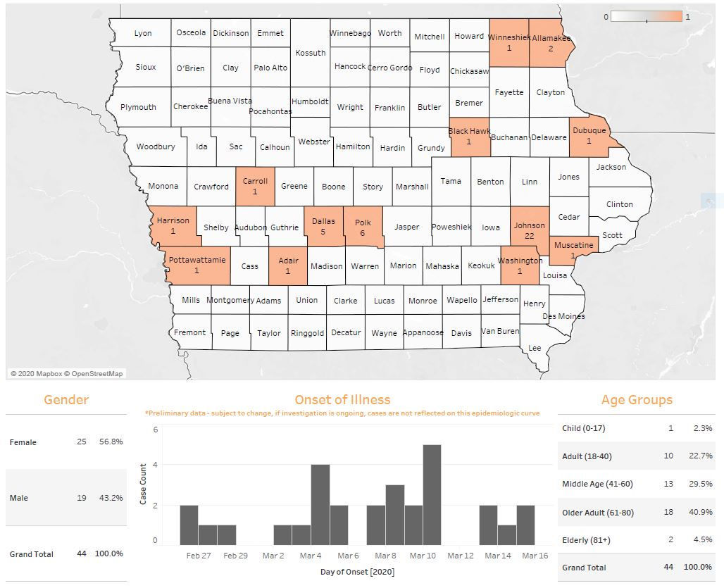 Cases of COVID-19 in Iowa